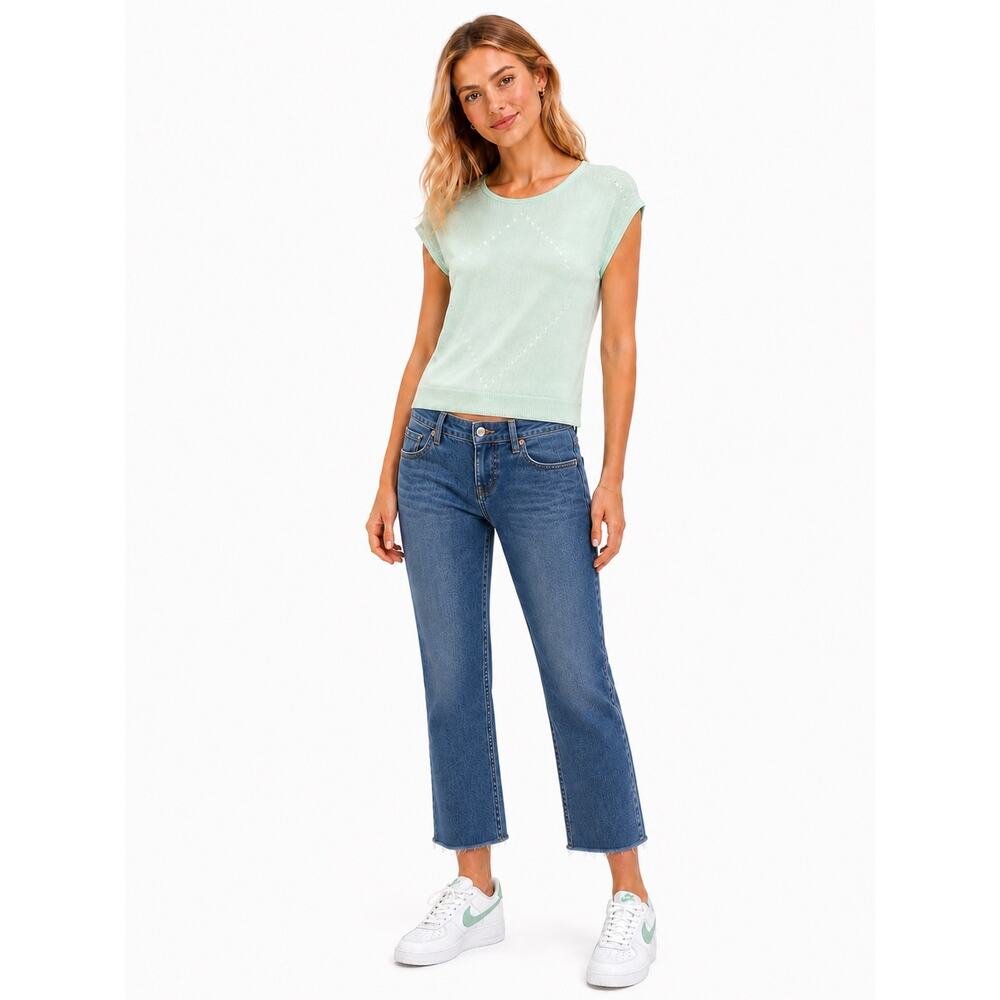 Evolution by Cyrus Lightweight Sheer Knit Shirt Women's Size S Green Sleeveless